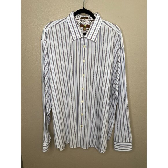 Egara Mens Slim Fit White Shirt 3X Striped Long Sleeve Button-Up Cotton Brown - Picture 1 of 7